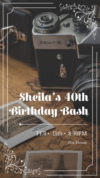 Text Message Invite Designs for Camera 40th Birthday Bash